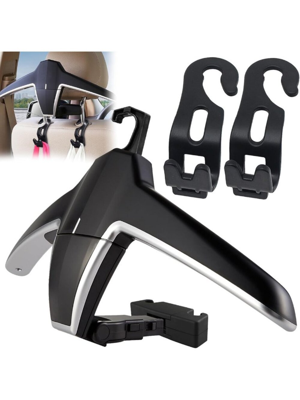Car Coat Hanger & 2 Headrest Hooks - Organize Your Vehicle, Space-Saving Design